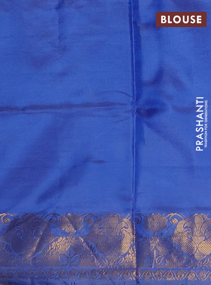 Banana pith saree blue with thread woven buttas and zari woven buttas