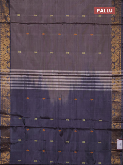 Banana pith saree grey with thread woven buttas and zari woven buttas