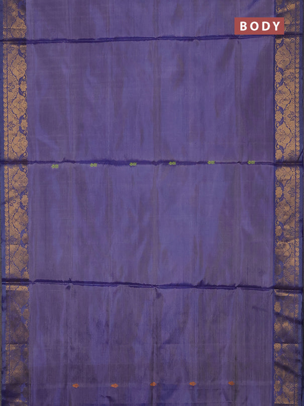 Banana pith saree blue with thread woven buttas and zari woven buttas