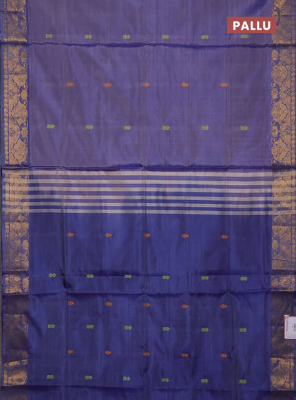 Banana pith saree blue with thread woven buttas and zari woven buttas