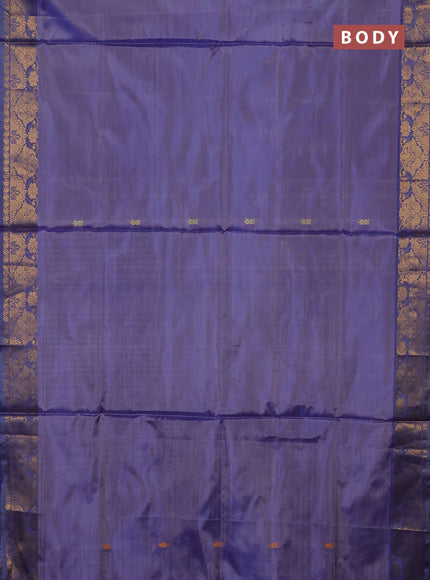 Banana pith saree dual shade of blue and blue with thread woven buttas and zari woven buttas