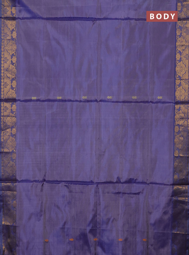 Banana pith saree dual shade of blue and blue with thread woven buttas and zari woven buttas