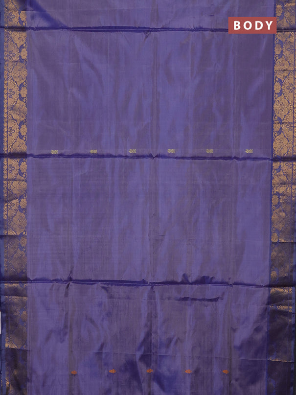 Banana pith saree dual shade of blue and blue with thread woven buttas and zari woven buttas