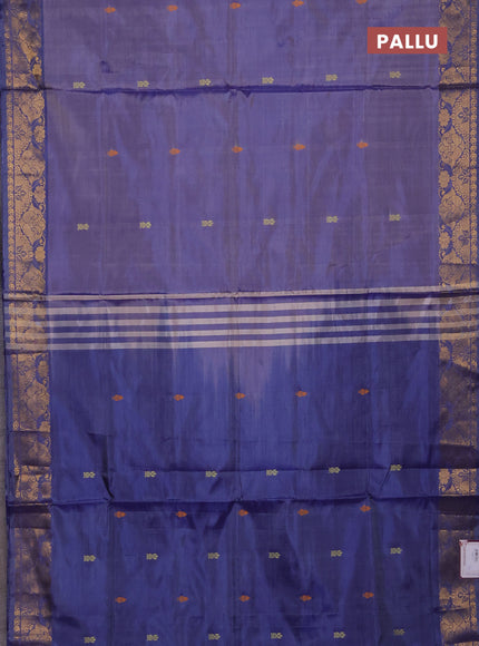 Banana pith saree dual shade of blue and blue with thread woven buttas and zari woven buttas