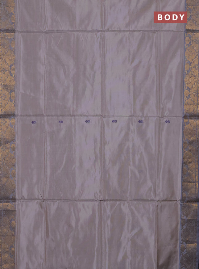 Banana pith saree beige and grey with thread woven buttas and zari woven buttas