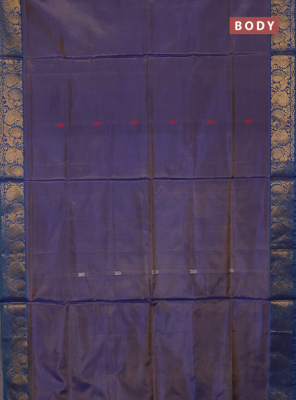 Banana pith saree dual shade of blue and peacock blue with thread woven buttas and zari woven buttas