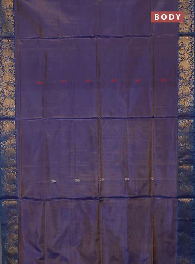 Banana pith saree dual shade of blue and peacock blue with thread woven buttas and zari woven buttas