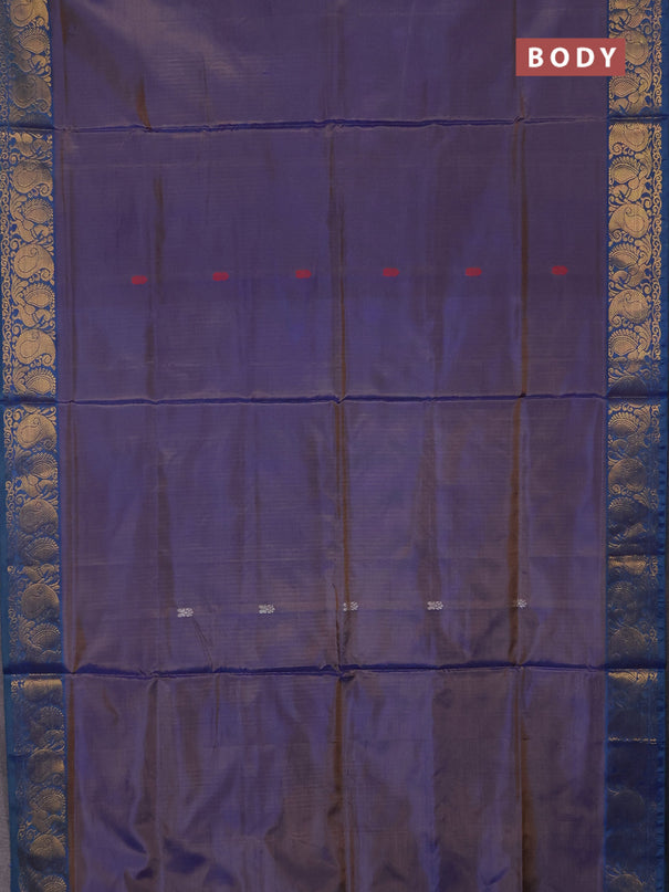 Banana pith saree dual shade of blue and peacock blue with thread woven buttas and zari woven buttas