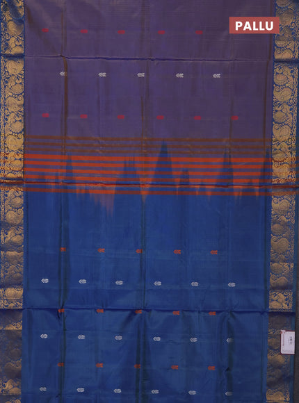 Banana pith saree dual shade of blue and peacock blue with thread woven buttas and zari woven buttas