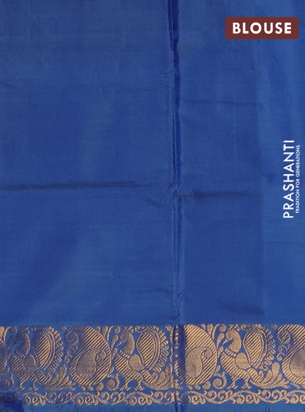 Banana pith saree dual shade of blue and peacock blue with thread woven buttas and zari woven buttas