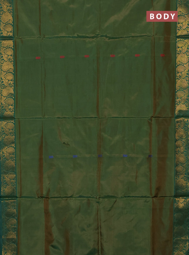 Banana pith saree light green and green with thread woven buttas and zari woven buttas