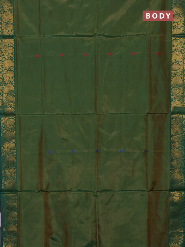 Banana pith saree light green and green with thread woven buttas and zari woven buttas