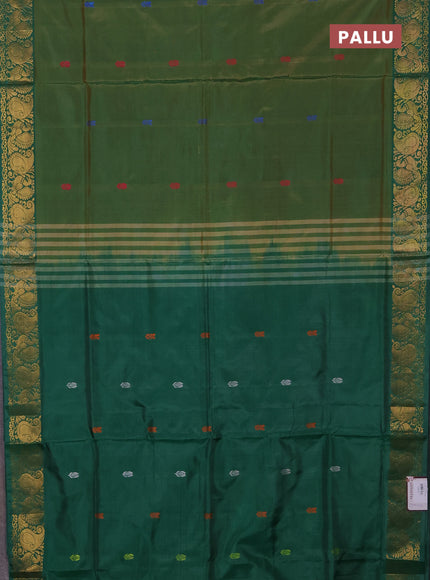 Banana pith saree light green and green with thread woven buttas and zari woven buttas