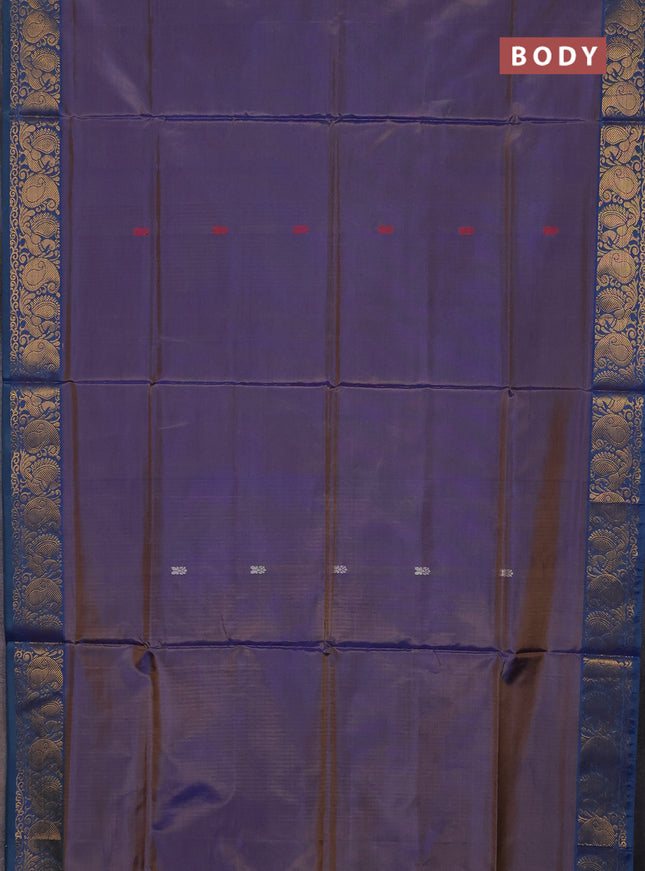 Banana pith saree dual shade of blue and blue with thread woven buttas and zari woven buttas