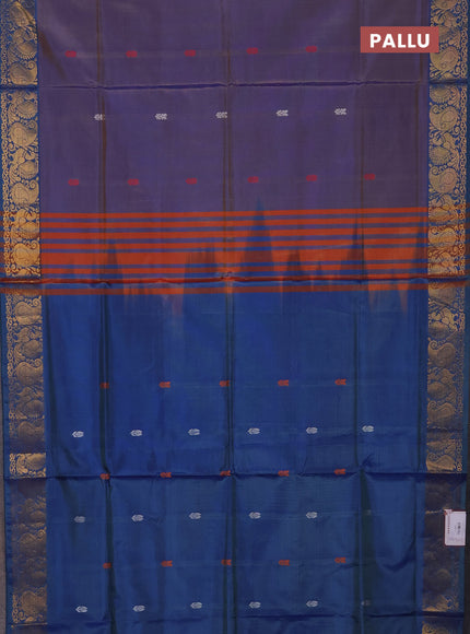 Banana pith saree dual shade of blue and blue with thread woven buttas and zari woven buttas