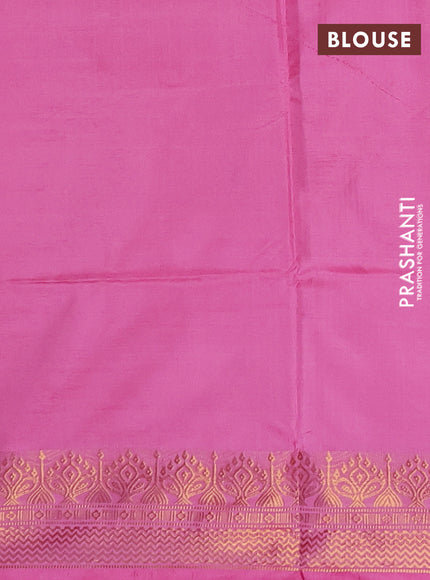 Banana pith saree pale yellow and pink with thread woven buttas and zari woven buttas