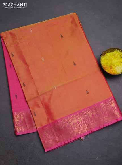 Banana pith saree sunset orange and peach pink with thread woven buttas and zari woven buttas