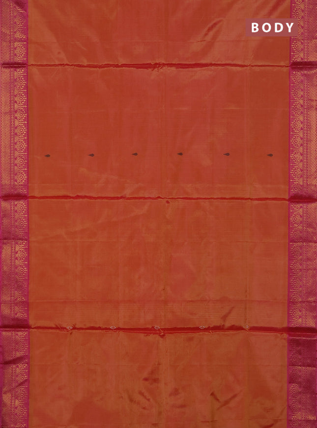 Banana pith saree sunset orange and peach pink with thread woven buttas and zari woven buttas
