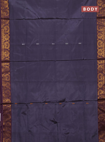 Banana pith saree grey and wine shade with thread woven buttas and zari woven buttas