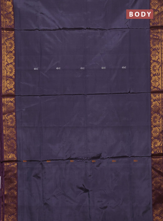 Banana pith saree grey and wine shade with thread woven buttas and zari woven buttas