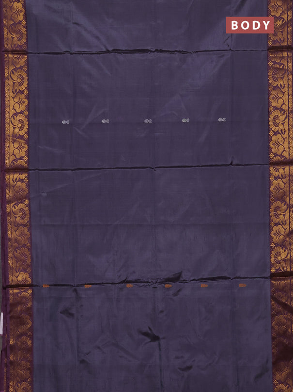 Banana pith saree grey and wine shade with thread woven buttas and zari woven buttas