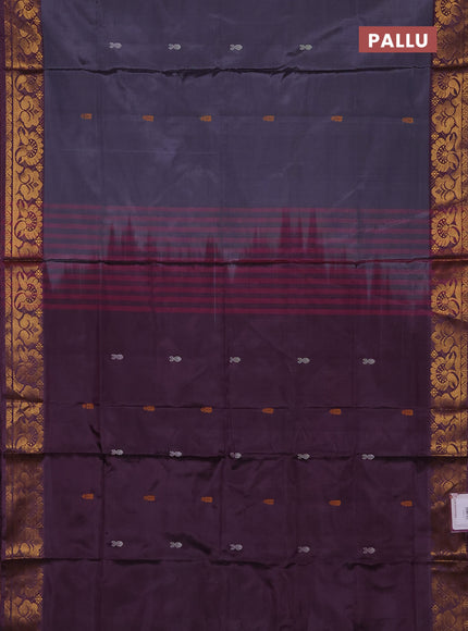 Banana pith saree grey and wine shade with thread woven buttas and zari woven buttas