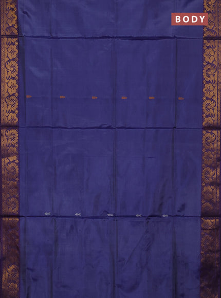 Banana pith saree blue and wine shade with thread woven buttas and zari woven buttas