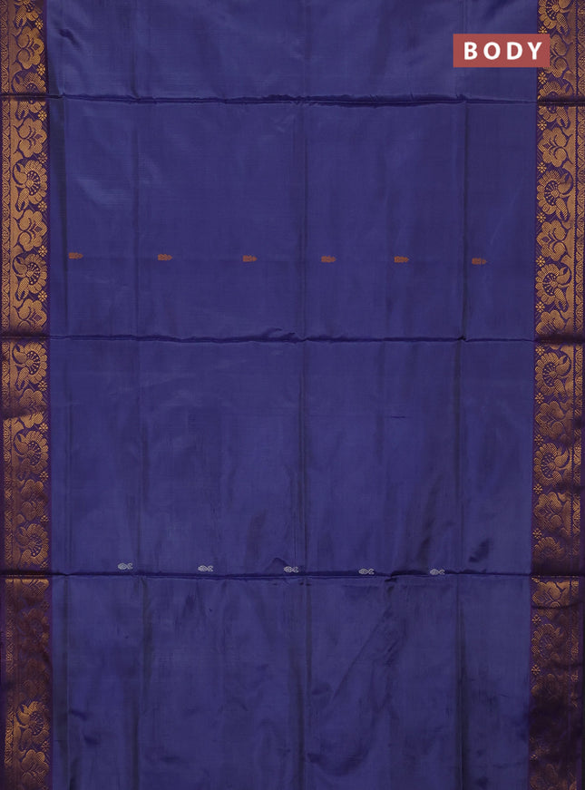 Banana pith saree blue and wine shade with thread woven buttas and zari woven buttas