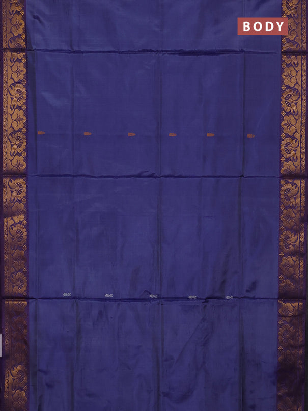 Banana pith saree blue and wine shade with thread woven buttas and zari woven buttas