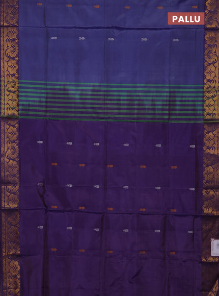 Banana pith saree blue and wine shade with thread woven buttas and zari woven buttas