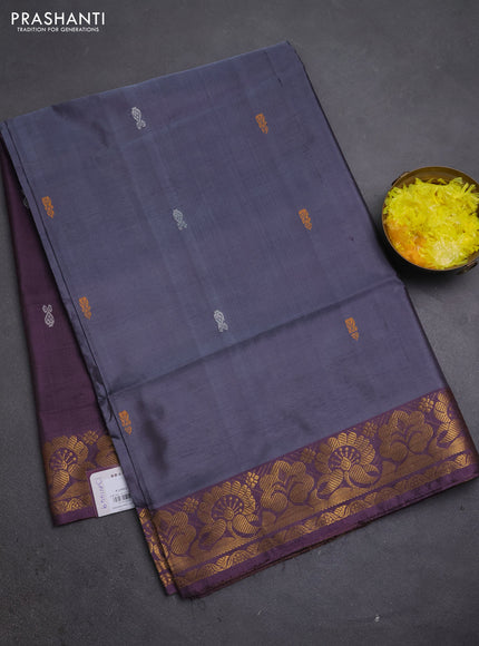 Banana pith saree grey and wine shade with thread woven buttas and zari woven buttas