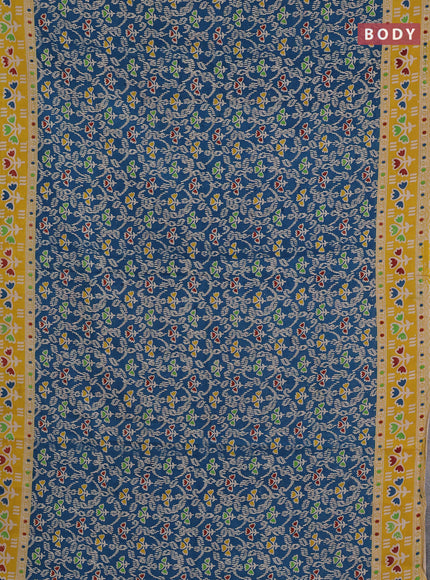 Kalamkari cotton saree peacock green and yellow with allover prints and printed border