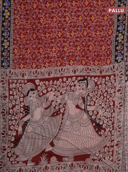 Kalamkari cotton saree maroon and black with allover prints and printed border