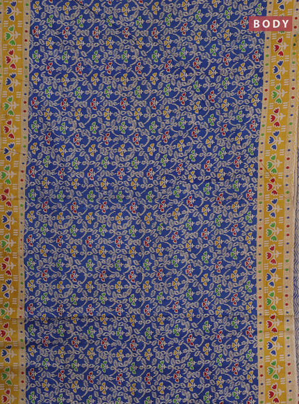 Kalamkari cotton saree blue and yellow with allover prints and printed border