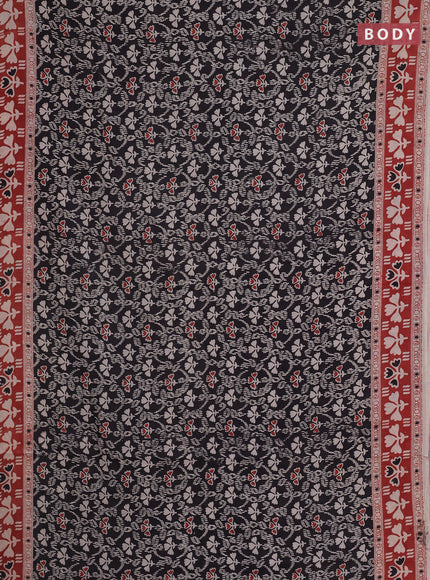 Kalamkari cotton saree black and maroon with allover prints and printed border