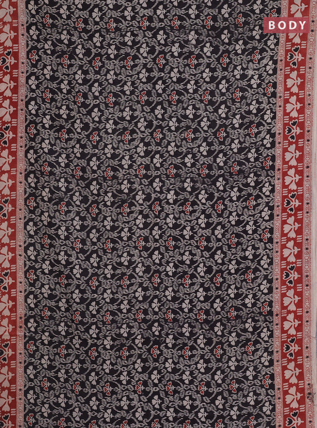 Kalamkari cotton saree black and maroon with allover prints and printed border