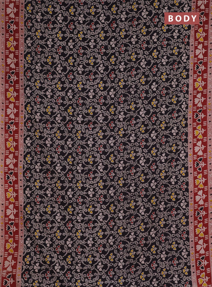 Kalamkari cotton saree black and maroon with allover prints and printed border