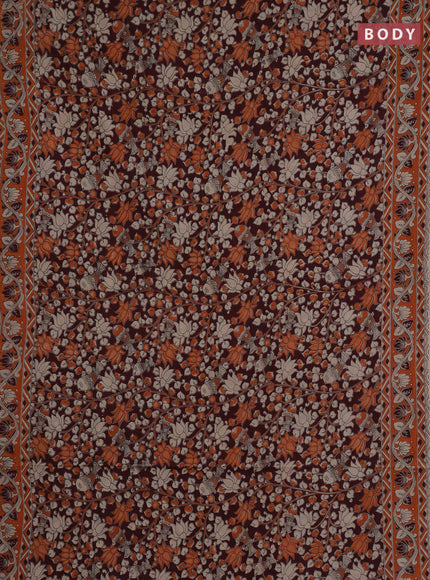 Kalamkari cotton saree deep maroon and rust shade with allover prints and printed border