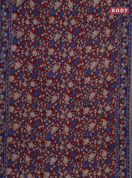 Kalamkari cotton saree maroon and blue with allover prints and printed border