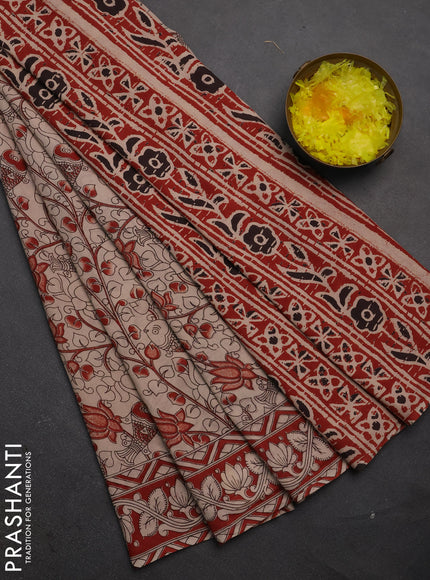 Kalamkari cotton saree beige and rust shade with allover prints and printed border