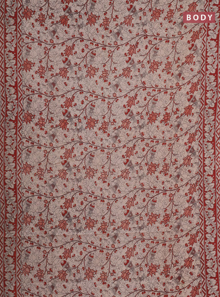 Kalamkari cotton saree beige and rust shade with allover prints and printed border