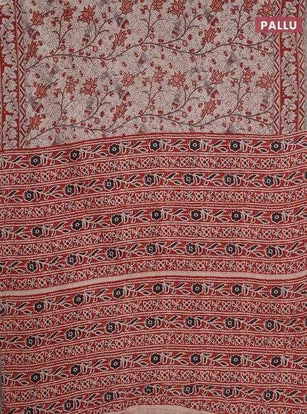 Kalamkari cotton saree beige and rust shade with allover prints and printed border
