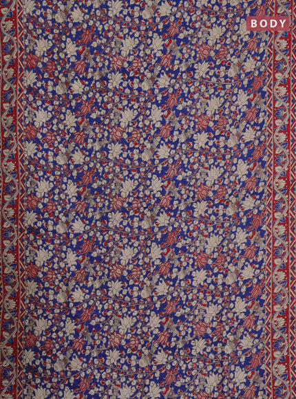 Kalamkari cotton saree blue and maroon with allover prints and printed border