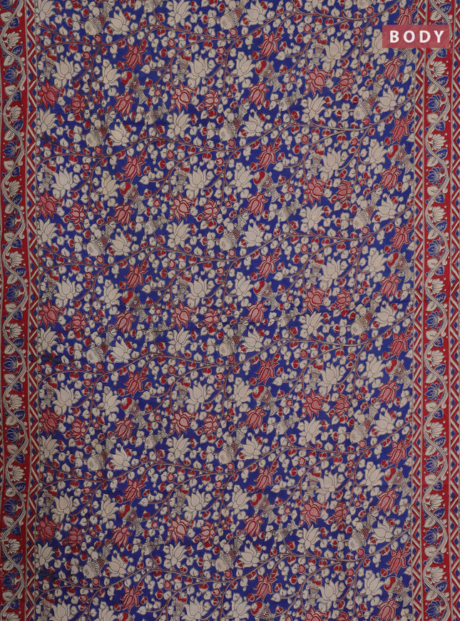 Kalamkari cotton saree blue and maroon with allover prints and printed border
