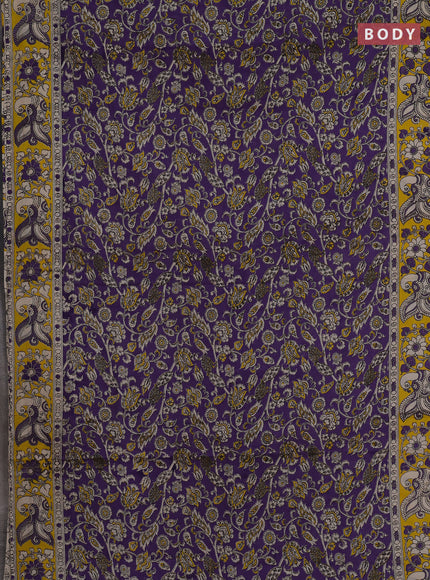 Kalamkari cotton saree violet and yellow with allover prints and printed border