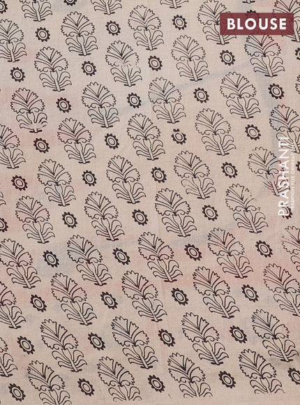 Kalamkari cotton saree grey and orange with allover prints and printed border