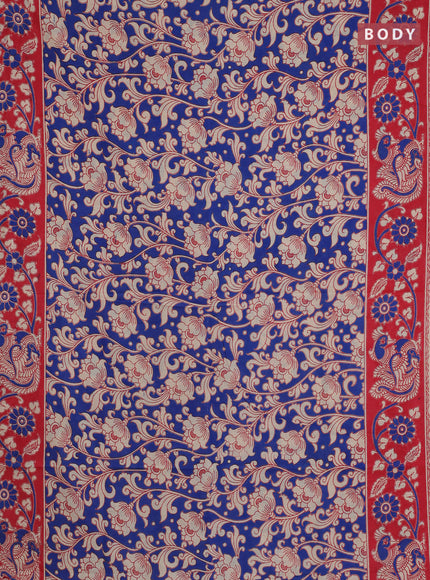 Kalamkari cotton saree blue and pink with allover prints and printed border