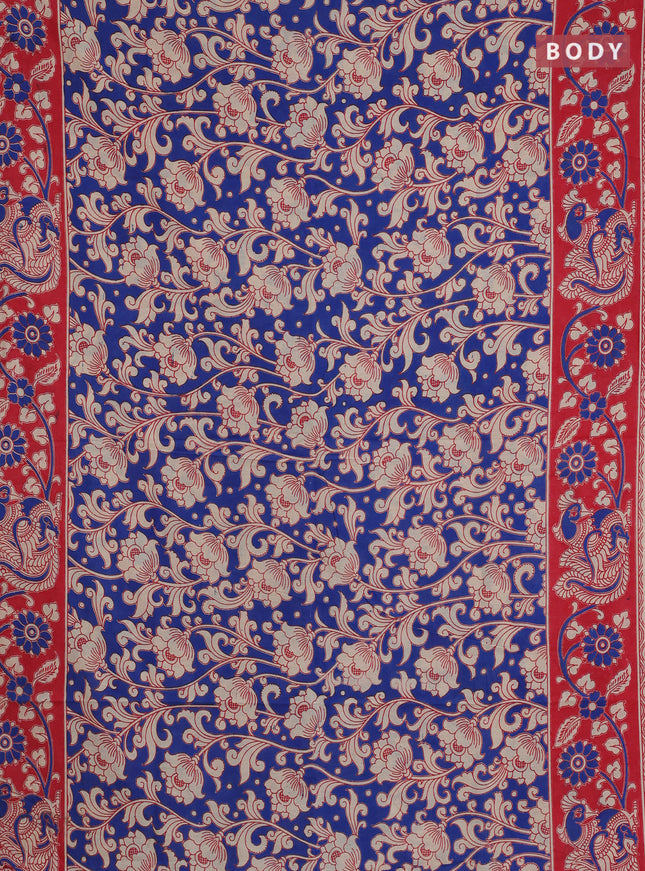 Kalamkari cotton saree blue and pink with allover prints and printed border
