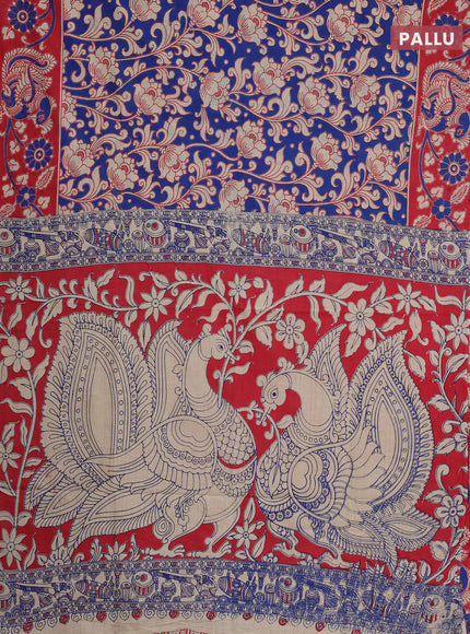 Kalamkari cotton saree blue and pink with allover prints and printed border