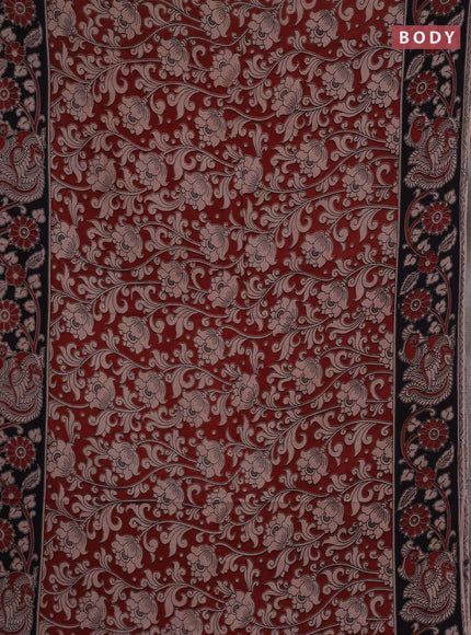 Kalamkari cotton saree maroon and black with allover prints and printed border